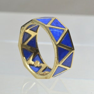 Vintage 18k Gold Lapis Lazuli Zig-Zag Ring, limited Edition