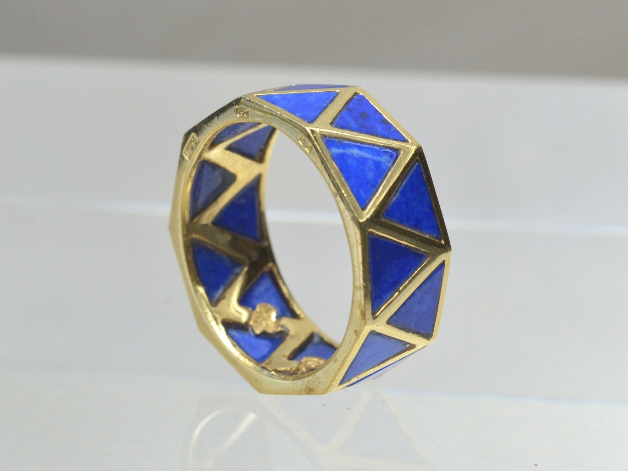 Vintage 18k Gold Lapis Lazuli Zig-Zag Ring, limited Edition