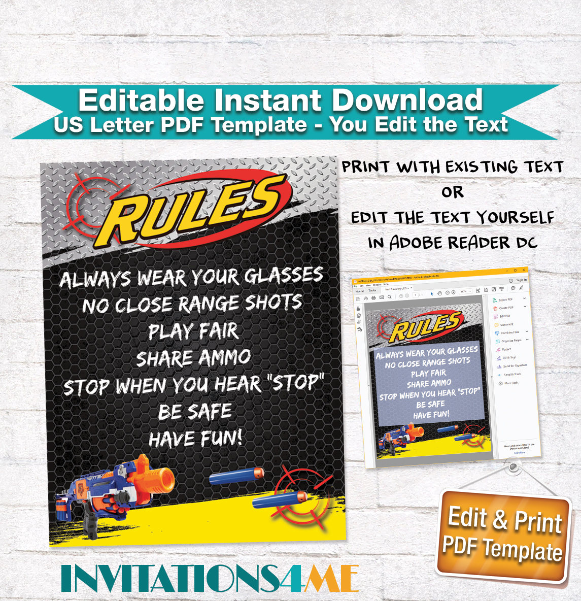 Dart Rules Poster EDITABLE TEXT DIY Wars Rules Sign Birthday | Etsy