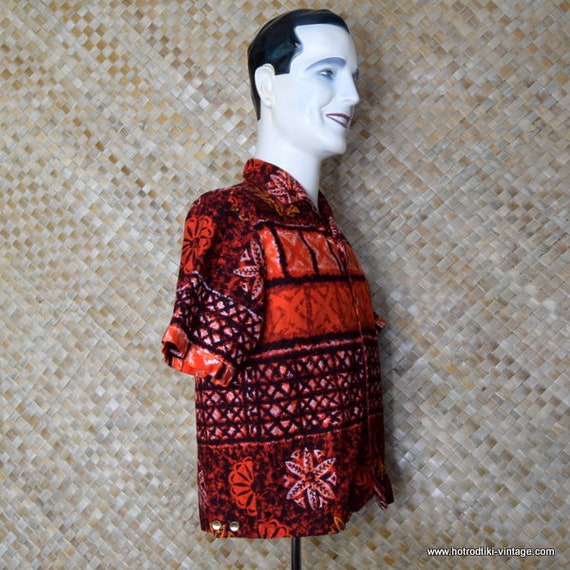 1960 ' s Vintage Mens hawaïen « Iolani Hazard Jac » Sshirt hawaïen Mens rouge 813612 1960 ' s Vintage Mens hawaïen « Iolani Hazard Jac » Sshirt hawaïen Mens rouge 813612