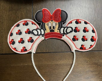 Minnie Mouse ears/Mickey ears/ Custom Minnie ears/embroidery