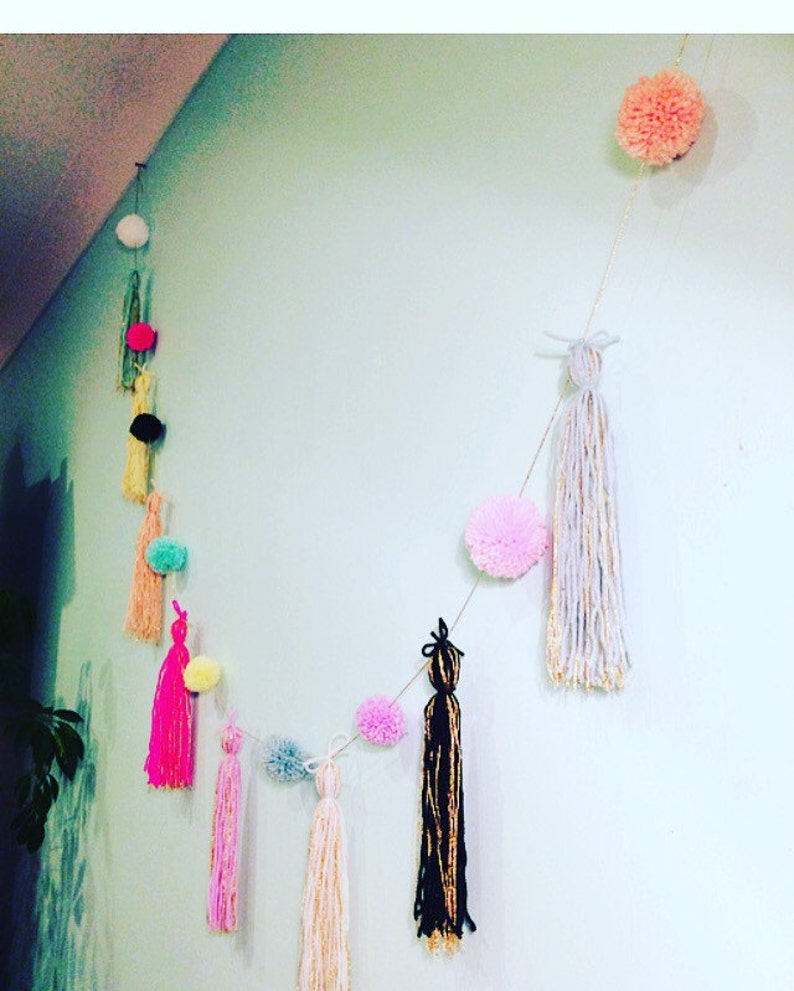 Tassel Pom pom garland Nursery decor kids bedroom wedding decor baby shower