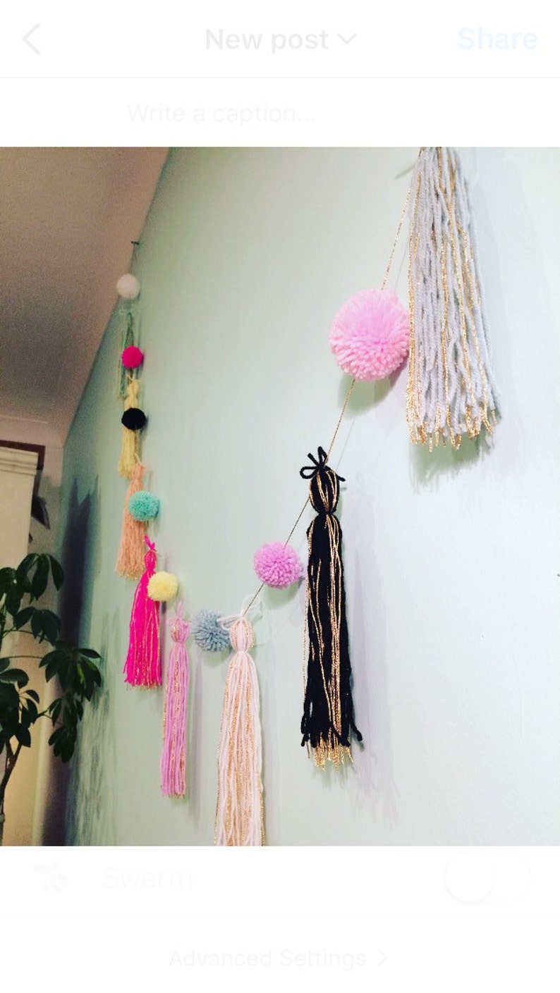 Tassel Pom pom garland Nursery decor kids bedroom wedding decor baby shower