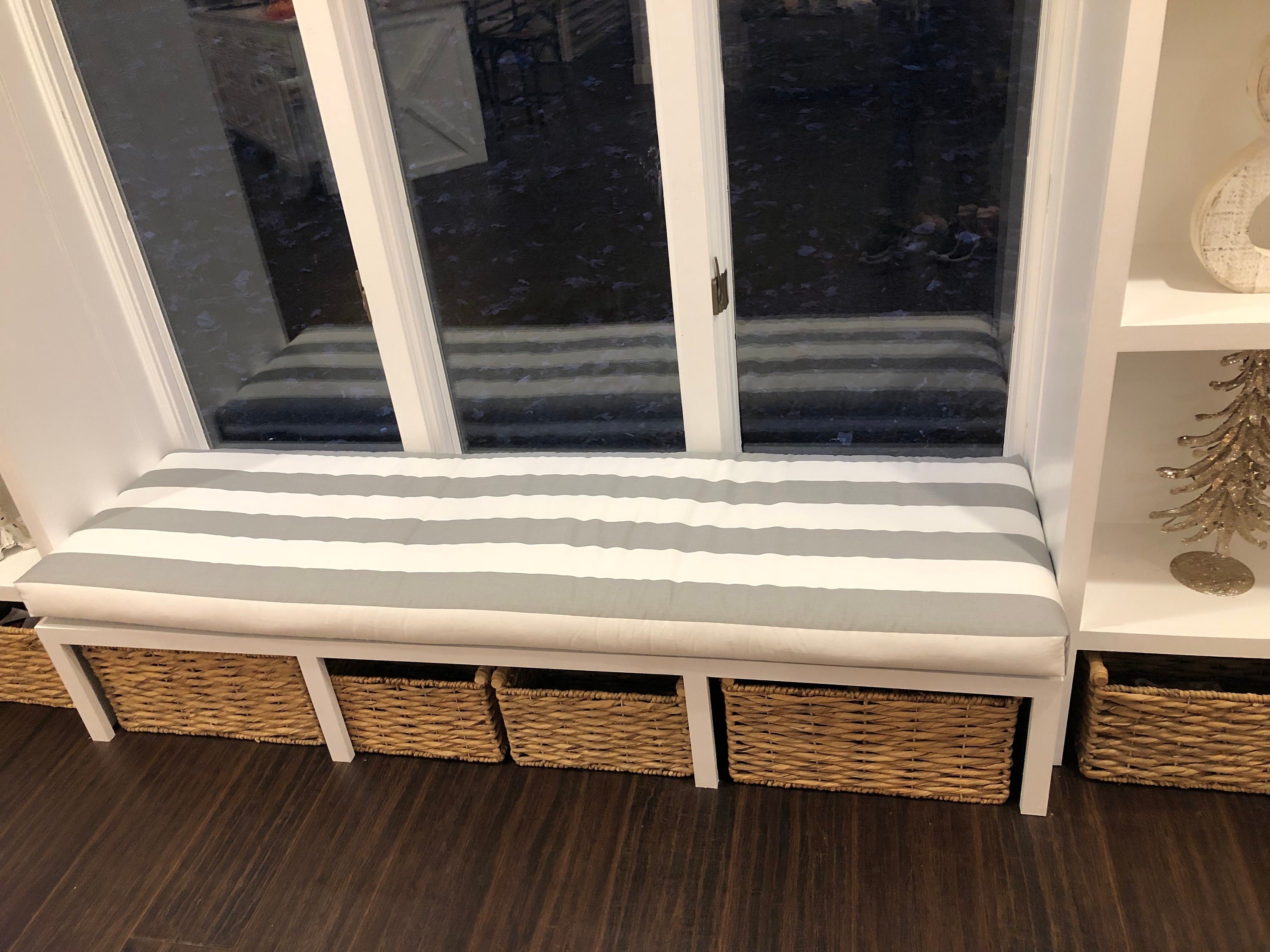 Gray Window Seat Cushion Gray Paisley Cushion Gray Stripe Etsy