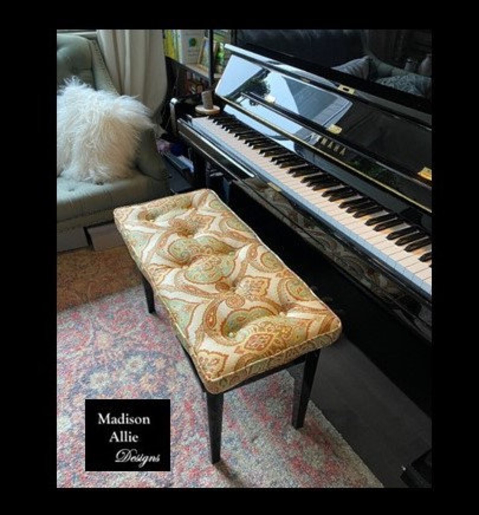 Custom Piano Bench Cushion With Straps Tufted Piano Cushion Etsy