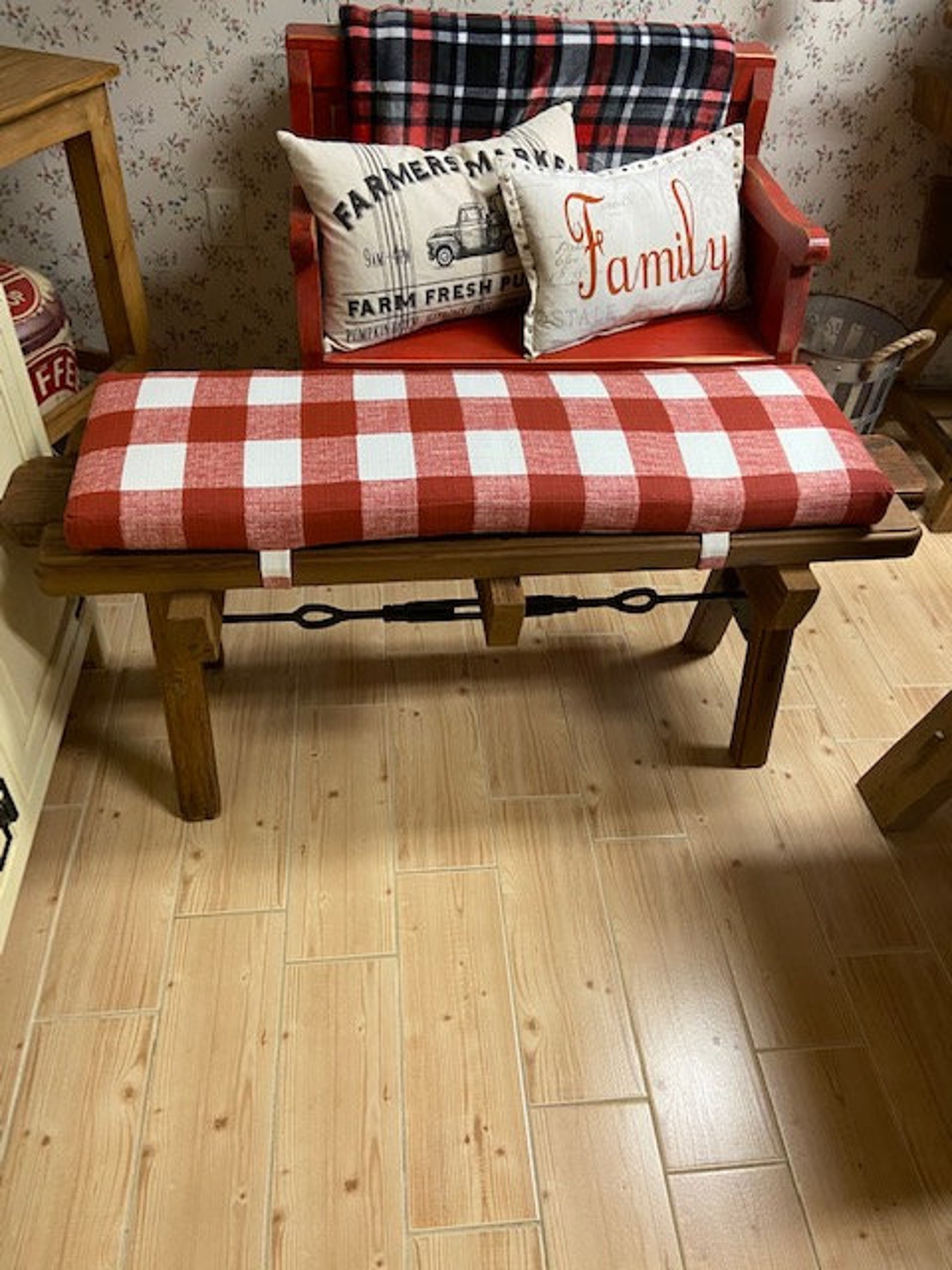 Custom Bench Cushion Red Stripe Bench Cushion Farmhouse Etsy