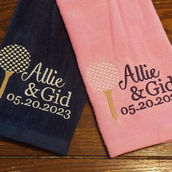 Couples Golf Gift Set - Customized PERSONALIZED Velour Golf Towel w/ Grommet~ Bride Groom Honeymoon Anniversary Gift Couple Wedding Mr & Mrs