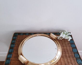 Vintage French Art Deco Style Tray, Round Mirrored Tray, Cocktail Tray, Display Stand, Retail Display, Photography Prop, circa late 1940s.