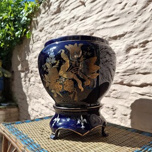 Vintage French Jardiniere, Ceramic Planter, Lunéville, Style Floral Pattern, Plant Pot, Decorative Cachepot.