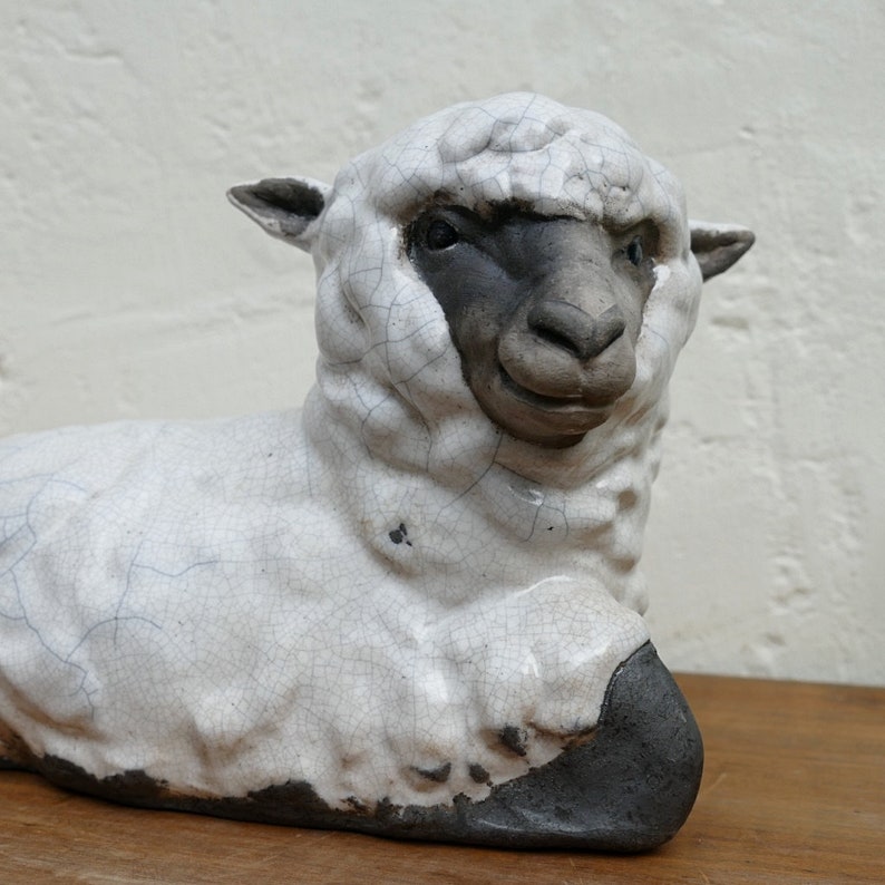 Vintage Sheep Figurine Raku Pottery Black Nosed Breed Etsy