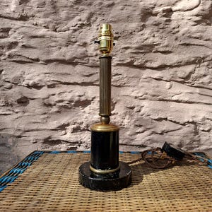 Vintage Brass Ribbed Column Table Lamp, Ribbed, French, Country House Style.