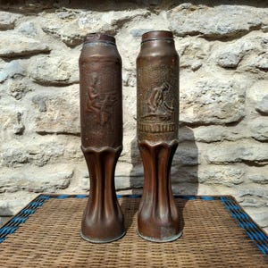 WW1 Trench Art Shell: French & USA Engraved Love Scene, 1918