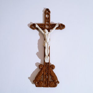 Vintage Cast Iron Hanging Crucifix, Painted Cast Iron Crucifix, Wall Hanging, French Cross, Spirituality, Wall Decor, Religious Gift.