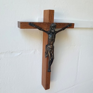 Wooden Hanging Crucifix, Vintage French, Jesus Christ, Wall Hanging, Spirituality, Wall Decor, Wooden Cross, Religious Gift.