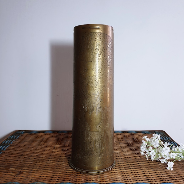 Trench Art, Armee, britische WW1 Granate, Erster Weltkrieg, Messing Shell, 1.