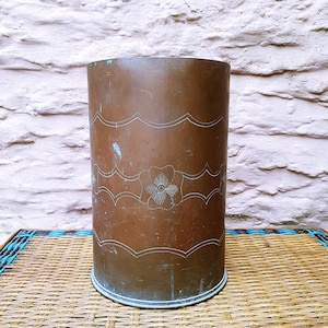 WW1 French Shell Trench Art: Engraved Brass Vase, Militaria Decor