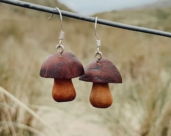Carved Mushroom Earrings | Boho Dangle Earrings