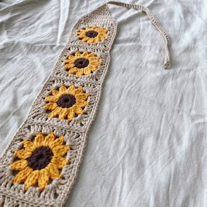 Crochet Sunflower Bohemian Headband Boho Tie Back Bandana image 8