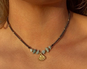 Collier océan en macramé | Collier ras du cou ajustable | Collier hippie diadème bohème