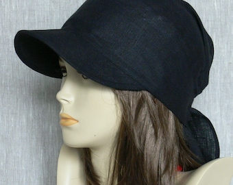 Linen cap, summer cap, women's cap, Oeko Tex, black cap