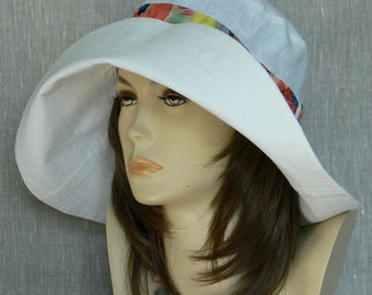 Chapeau en lin, chapeau d'été, chapeau femme, Oeko Tex, Beach Set, chapeau à larges bords, chapeau en lin écru, chapeau écru, chapeau à larges bords femme