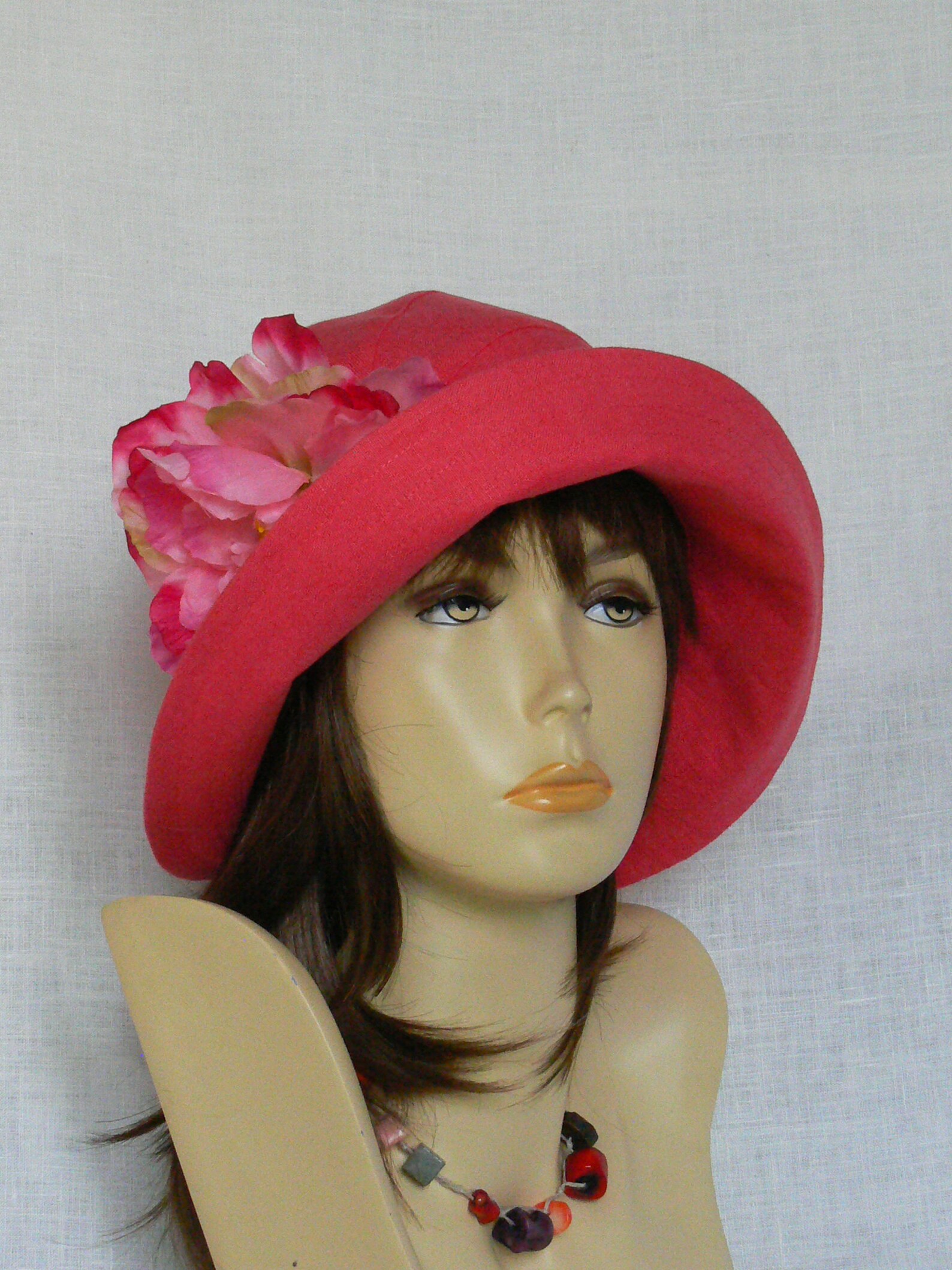 Linen Hat Summer Hat Women's Hat Coral Hat Coral Color - Etsy