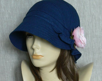 Linen hat, summer hat, women's hat, Oeko-Tex® Standard 100,navy blue hat