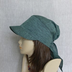 Linen cap, summer cap, women's cap, dark turquoise linen cap