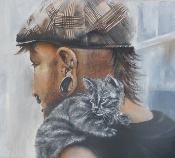Punk A Chat Original Portrait Peinture Huile Et Acrylique Etsy Punk A Chat Original Portrait Peinture Huile Et Acrylique Etsy