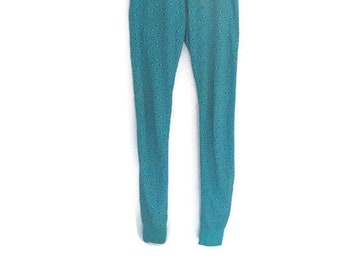 Turquoise blue Floral print leggings XS-S. Kitsch boho, 90's, Festival Legging small, yoga pants