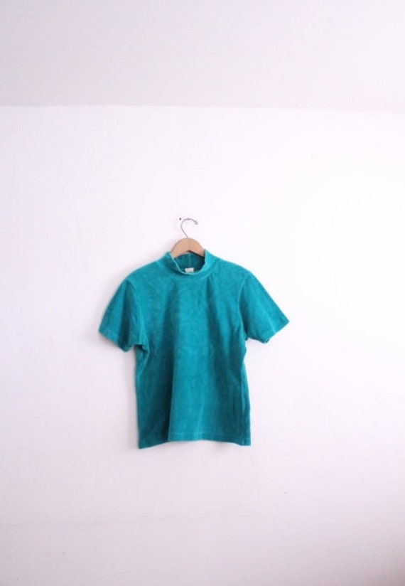 Teal velour mock turtleneck top Small 