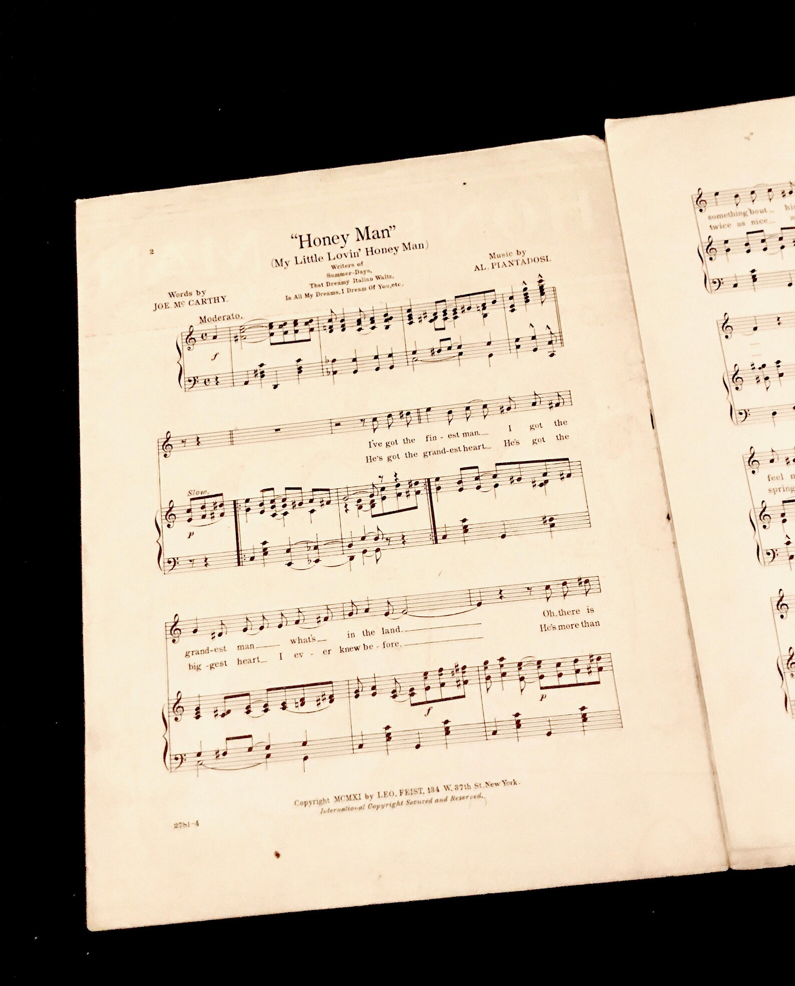 1911 Sheet Music/cover Art honey Man My Little Lovin | Etsy