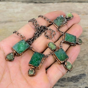Handcrafted Green Druzy Electroformed Necklace - Copper Adjustable 18", Natural Stone - View #10