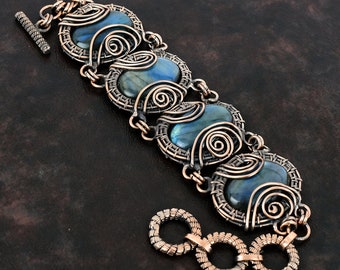 Labradorite Bracelet Copper Wire Wrapped Bracelet Adjustable Chain Bracelet Gemstone Copper Jewelry Handmade Elegant Bracelet Gifts For Him