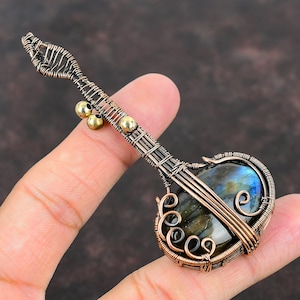 MANY STYLES Guitar Pendants Crystal Wire Wrap Leather Cord Custom Length  Fathers Day Mens Womens Necklace Mandolin Bass Ukelele Banjo 