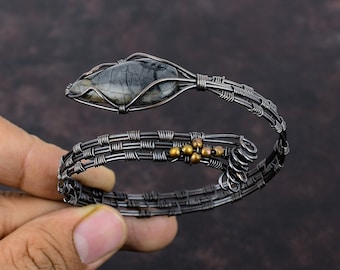 Picasso Jasper Cuff Bracelet Copper Wire Wrapped Gemstone Bangle Adjustable Cuff Handmade Bracelet Copper Wire Wrap Jewelry Anniversary Gift