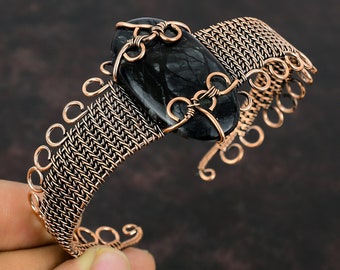 Picasso Jaspis Armreif Kupferdraht Gewickelt Armreif Verstellbares Manschette Armband Handgemachter Kupferdraht Wrap Schmuck Edelstein Armband Hochzeitsgeschenke