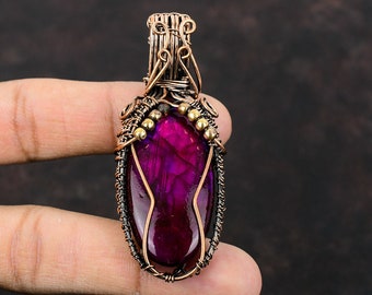 Purple Fire Labradorite Pendant Copper Wire Wrapped Pendant Handmade Stylish Pendant Copper Jewelry For Gift Wire Wrapped Gemstone Jewelry