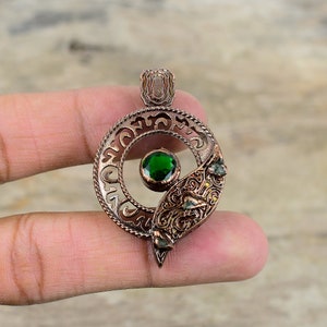 Faceted Chrome Diopside Pendant Electroformed Copper Pendant Green Tourmaline Rough Pendant Handmade Electroformed Jewelry Gemstone Pendant