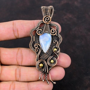 Rainbow Moonstone Pendant Copper Wire Wrapped Pendant Handmade Pendant Amazing Copper Jewelry Gemstone Pendant Gift For Her Designer Jewelry