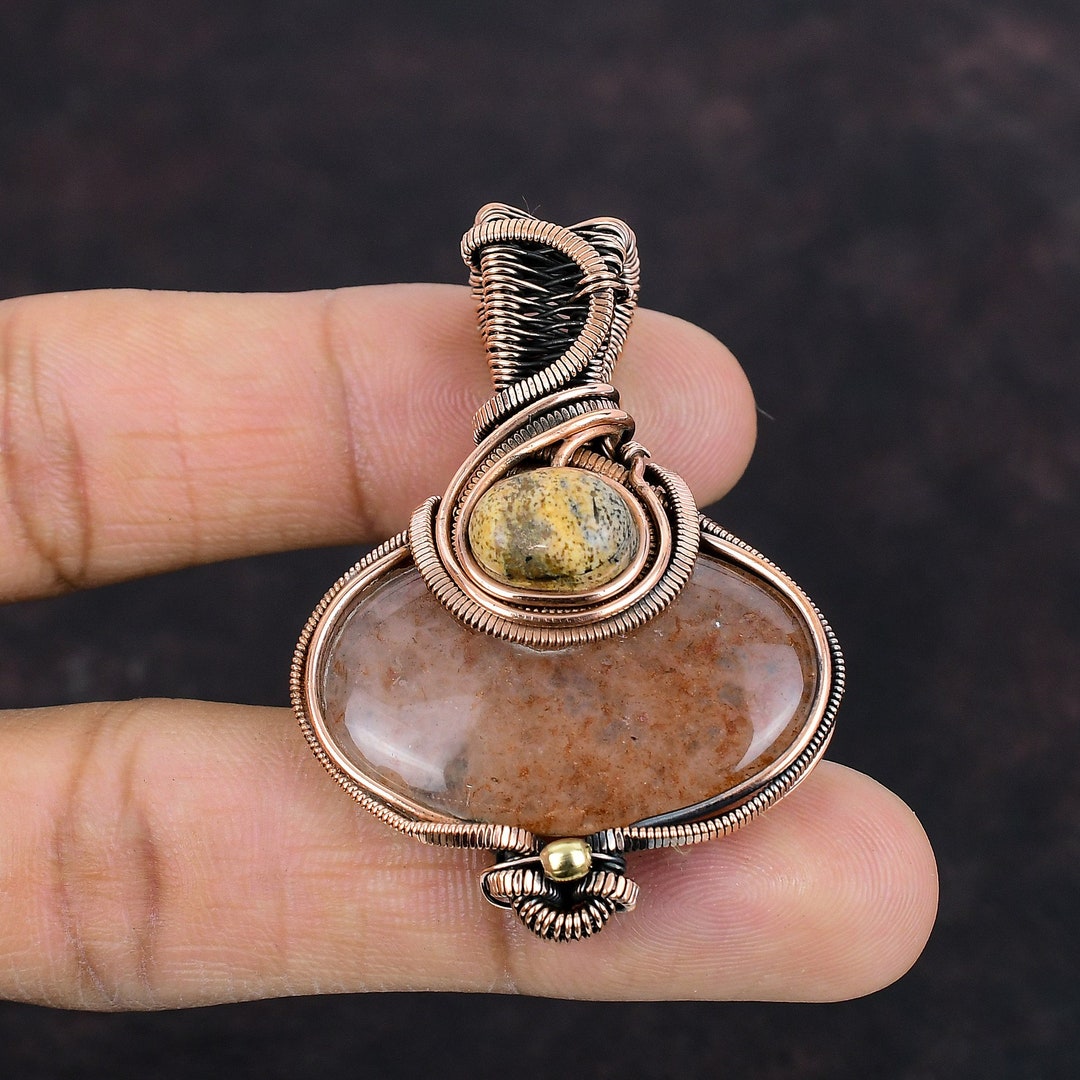 Sunstone Pendant Copper Wire Wrapped Pendant Picture Jasper Pendant