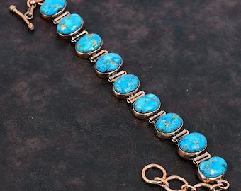 Copper Blue Turquoise Bracelet Copper Bracelet Adjustable Chain Bracelet Copper Jewelry Handmade Bracelet Gift For Mom Real Gemstone Jewelry