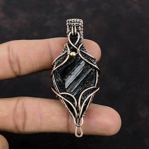 Black Tourmaline Rough Pendant Copper Wire Wrapped Pendant Gemstone Copper Jewelry Handmade Brand New Pendant Wire Wrap Jewelry Gift For Him