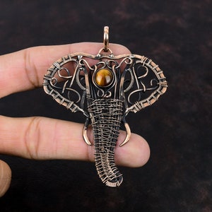 Tiger&#39;s Eye Pendant Copper Wire Wrapped Pendant Handmade Jewelry Elephant Pendant Ethnic Style Pendant Gift For Her Gemstone Copper Jewelry