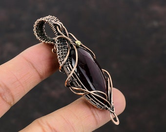 Ciondolo In Labradorite Rossa Con Filo Di Rame Avvolto, Gioielli - Foto 2