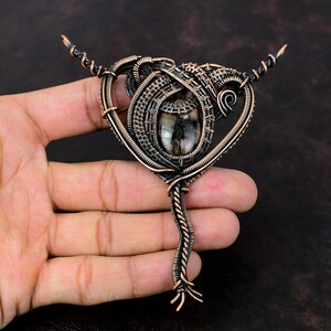 Chiastolite Pendant Copper Wire Wrapped Pendant Gemstone Pendant Copper Wire Wrap Jewelry Handmade Pendant Ethnic Style Jewelry Gift For Mom