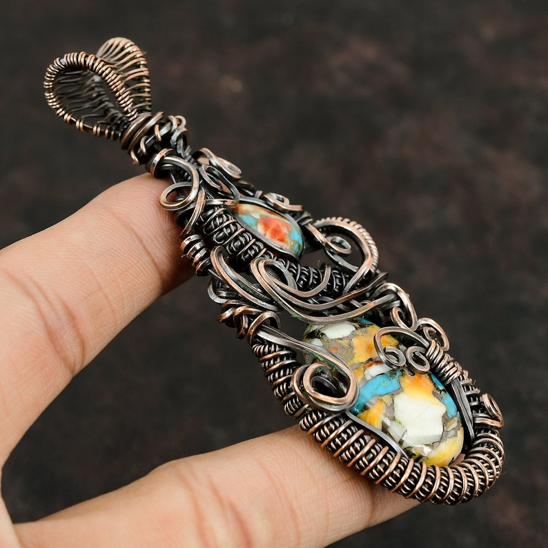 Spiny Oyster Copper Turquoise Gemstone Pendant Copper Wire Wrapped Pendant Handmade Jewelry Designer Jewelry Gift Copper Pendant For Women