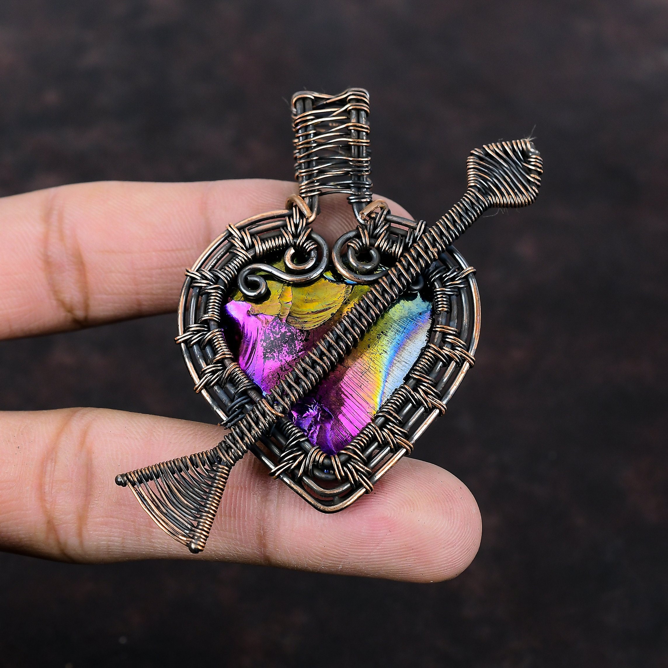 Pendentif Coeur En Druzy Titane Rose - Bijou Fait Main Argenté - Fait En Inde