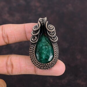 Faceted Zambian Emerald Copper Pendant: Handmade Wire Wrapped Jewelry