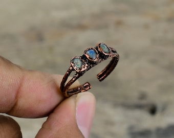 Ethiopian Opal Ring Electroformed Copper Ring Adjustable Ring Gemstone Copper Jewelry Handmade Designer Ring Electroformed Jewelry For Gifts